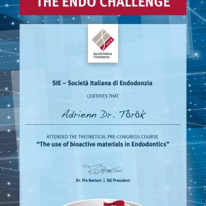 Dr. Török Adrienn, mikroszkópos gyökérkezelés oklevél - The Endo Challenge