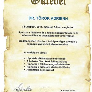 Dr. Török Adrienn fogorvos oklevél